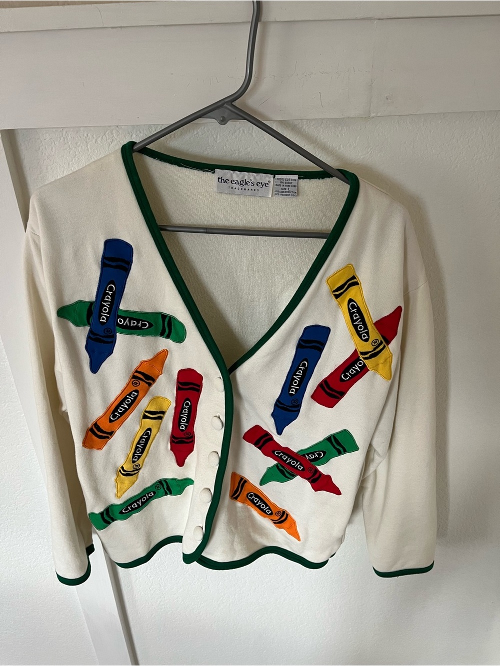 Vintage The Eagles Eye Women's Large Crayon Teacher Cardigan Sweater